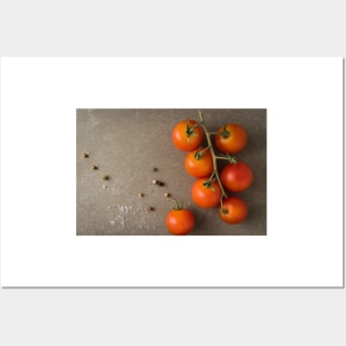 Top view of a bunch of natural cherry tomatoes on cement background with copy space Posters and Art